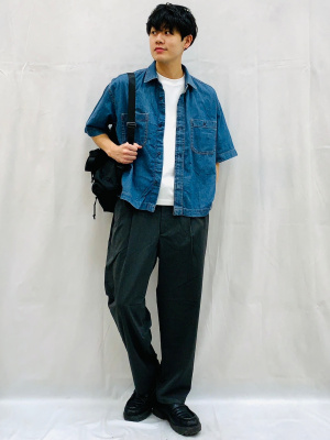 【Anyone more】Work Boxy Denim Shirt Wide Pants Setup 372015eb-b49c-4a87-9783-