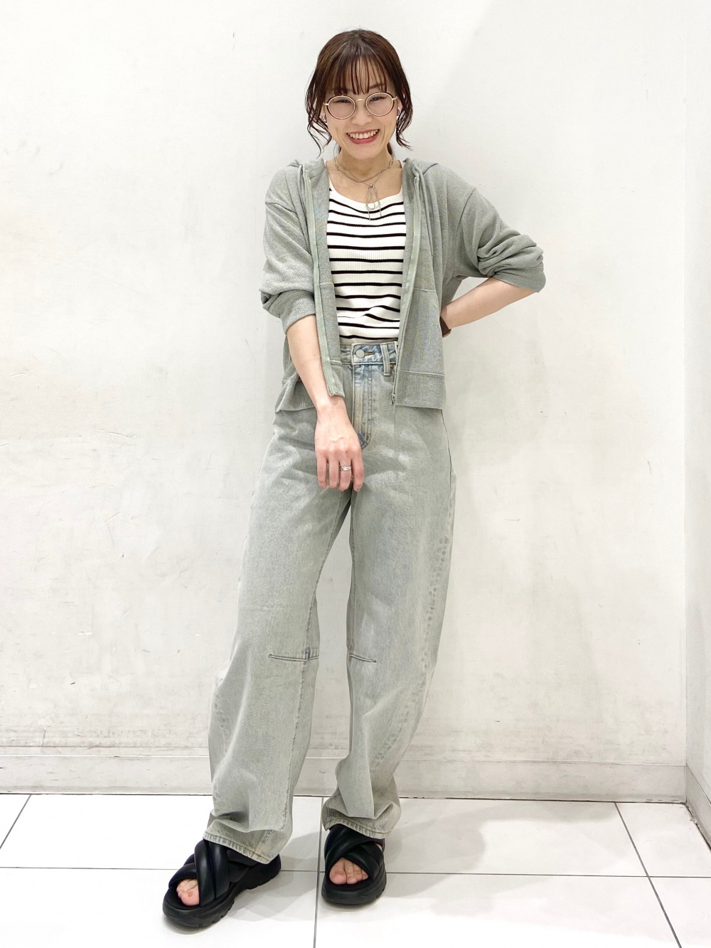 低身長/高身長サイズ有]ストレッチミックスツイルセットアップ風