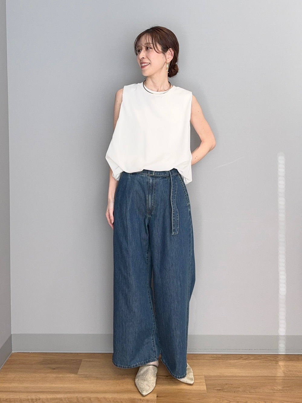 B046♡専用ページ♡ Bubble Hem Pullover/Sleeveless、Light Denim Belted Wide