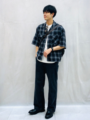 Open Collar Boxy Checked Shirt | HalfSlv | GU US
