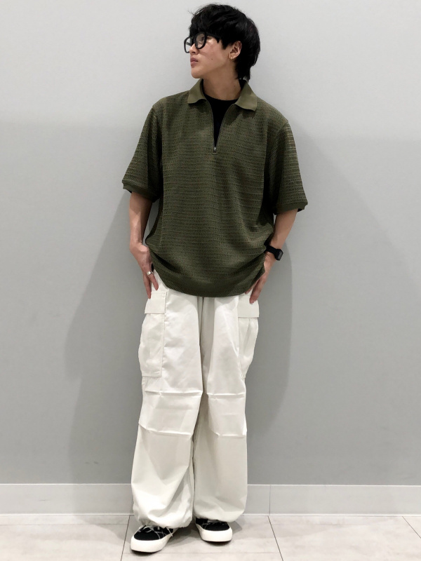 メッシュハーフジップポロシャツ(5分袖)(メンズ)の着用 メッシュハーフジップポロシャツ(5分袖)(メンズ)の着用