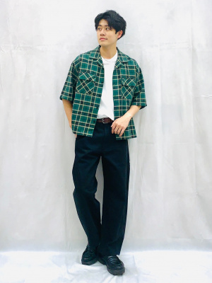Open Collar Boxy Checked Shirt | HalfSlv | GU US