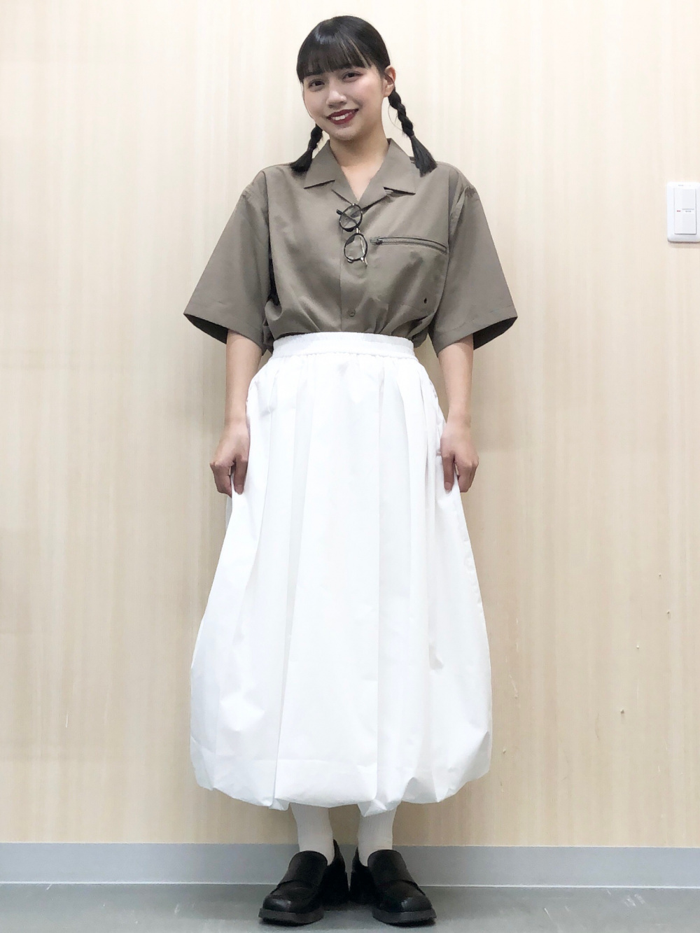 小物 K UN Check styling ideas for「Textured Open Collar Checked Shirt