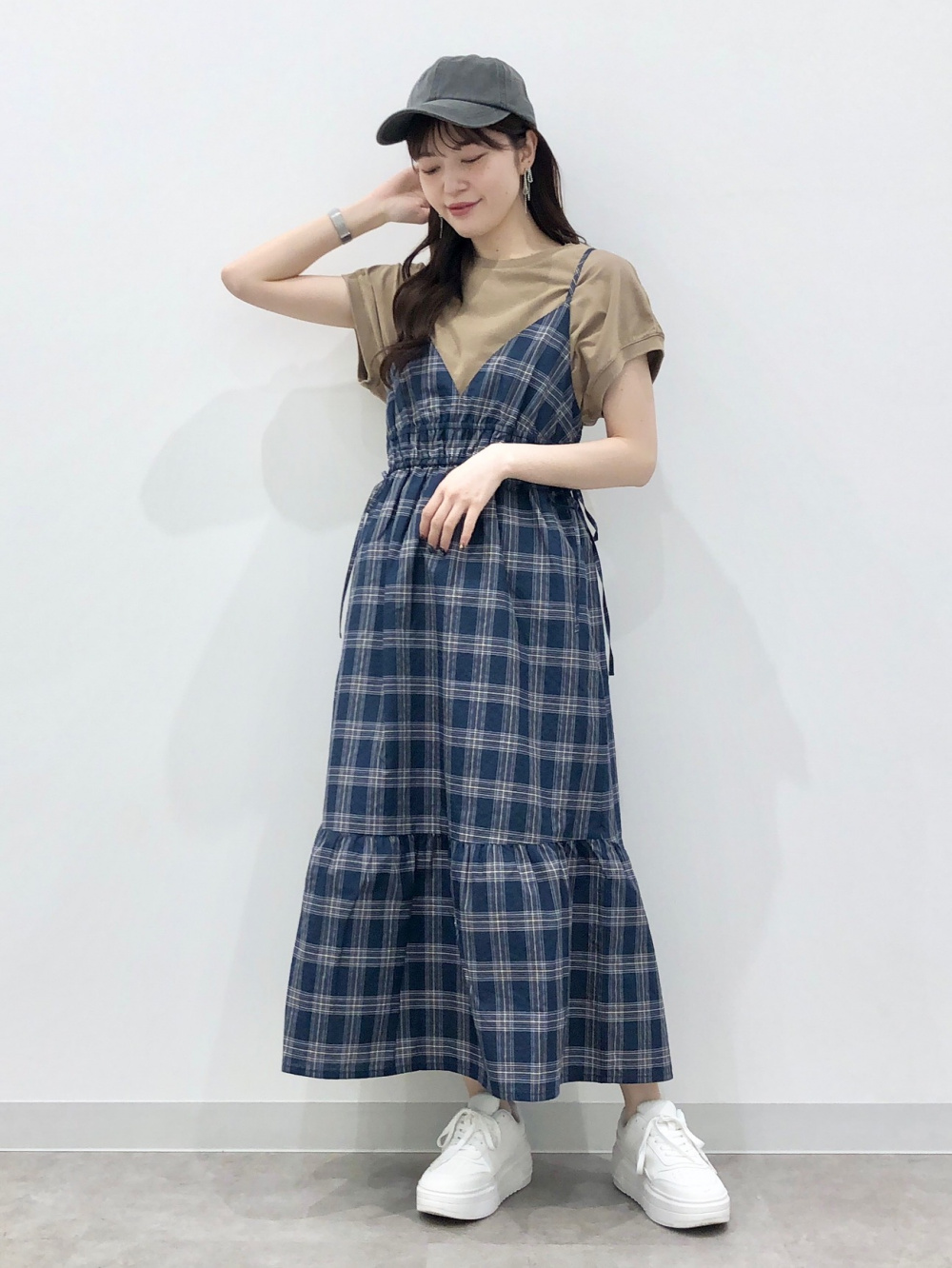 GU　チェックワンピース チェックキャミソールワンピース(丈標準117.0～126.0cm
