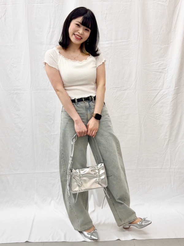 Snake Chain Ribbon Pierced Earrings、Draped Wide Pants/Z+EC」的穿