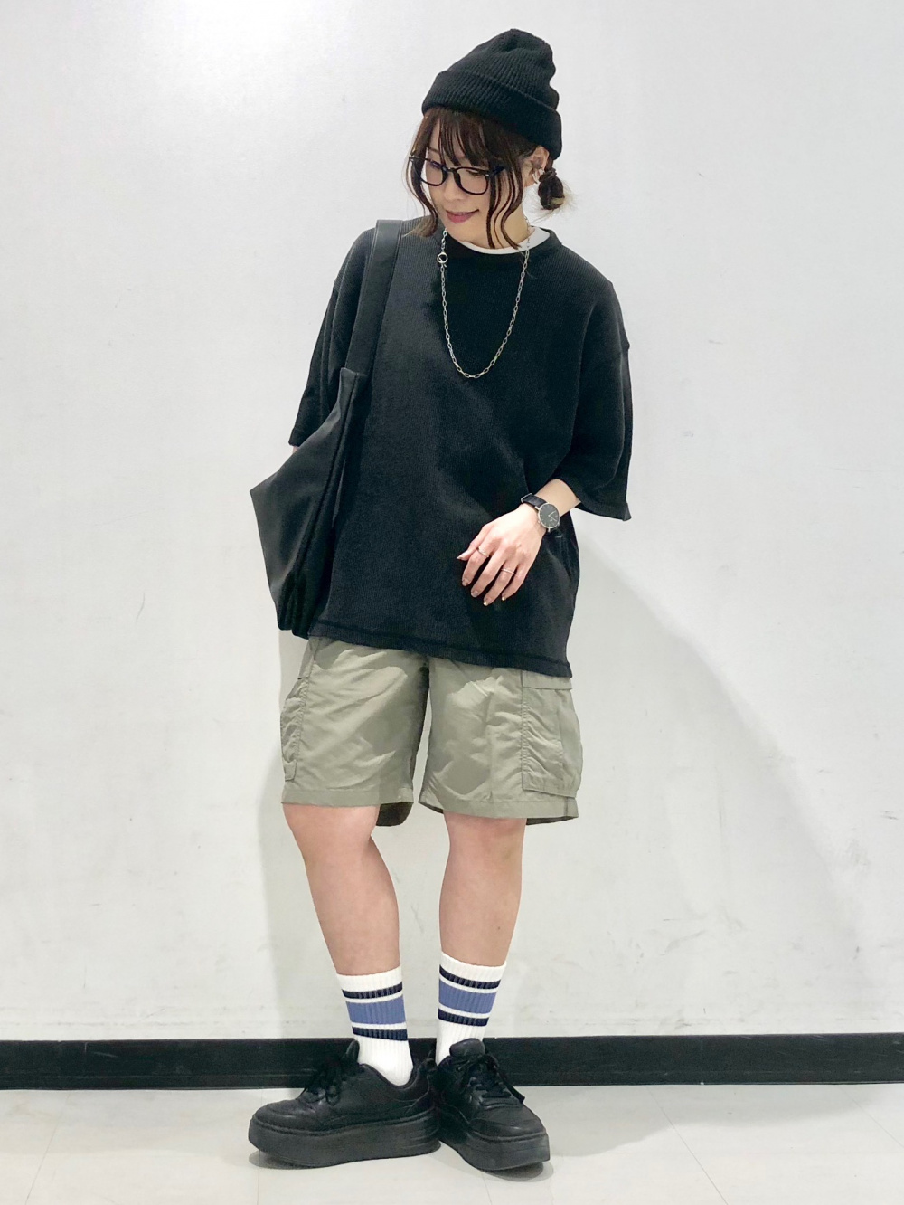 ウォッシュドワッフルボクシーT(5分袖)(オーバーサイズ