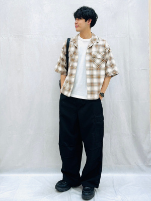 Open Collar Boxy Checked Shirt | HalfSlv | GU US
