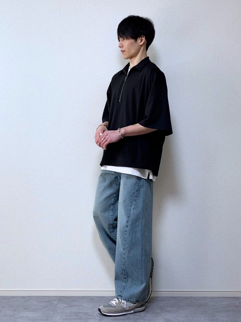 Check styling ideas for「Zip-Up Shirt、Dry Ponte T-Shirt