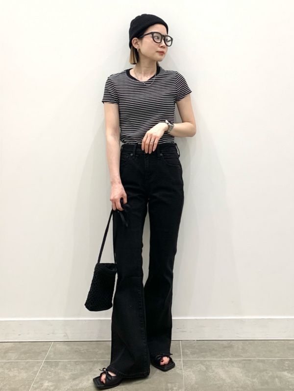 Ribbed Cropped T-Shirt/L、Fringe Double Pocket Knitted