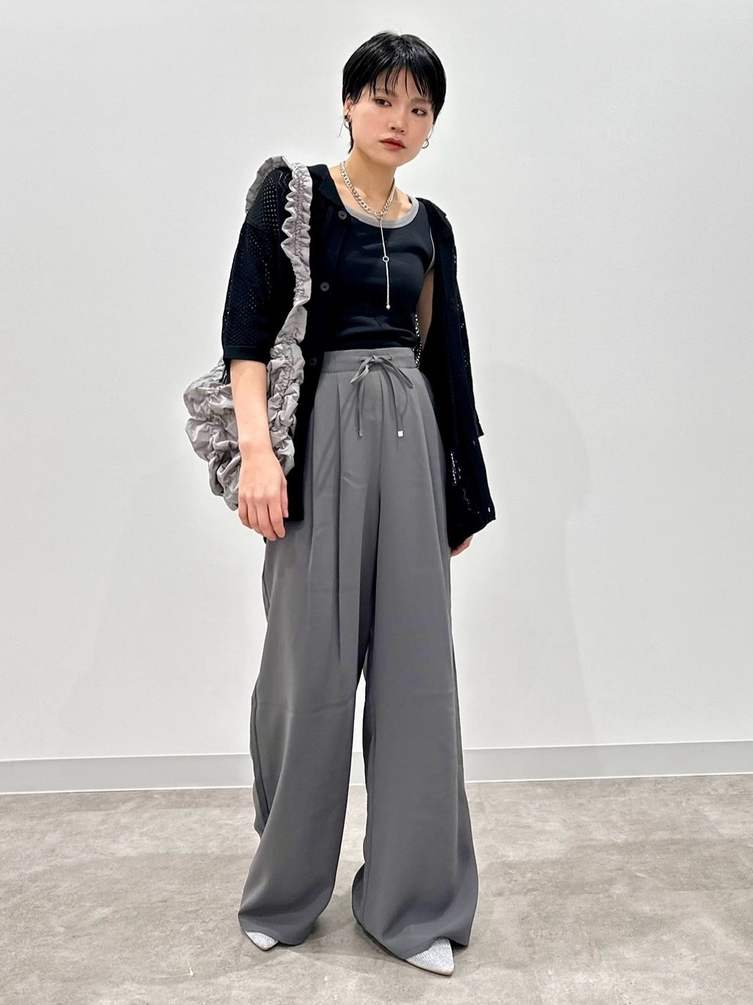 のんページ Washable Mesh Knitted Shirt/Halfslv、Draped Wide Pants/Z+EC」的穿