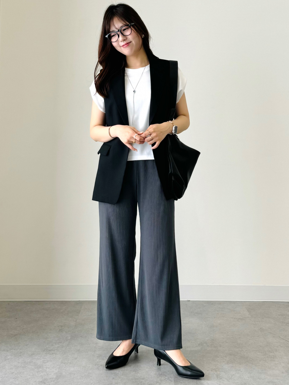 Washable Multi Striped Sweater/HalfSlv、Ribbed Pull-On Pants」| GU