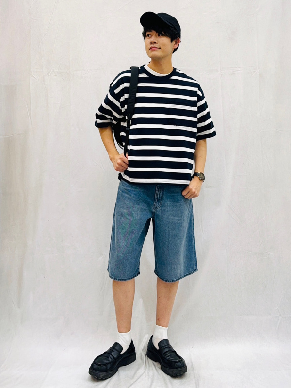 An outfit using Boxy T-Shirt | HalfSlv | Striped and Jorts | 12.5