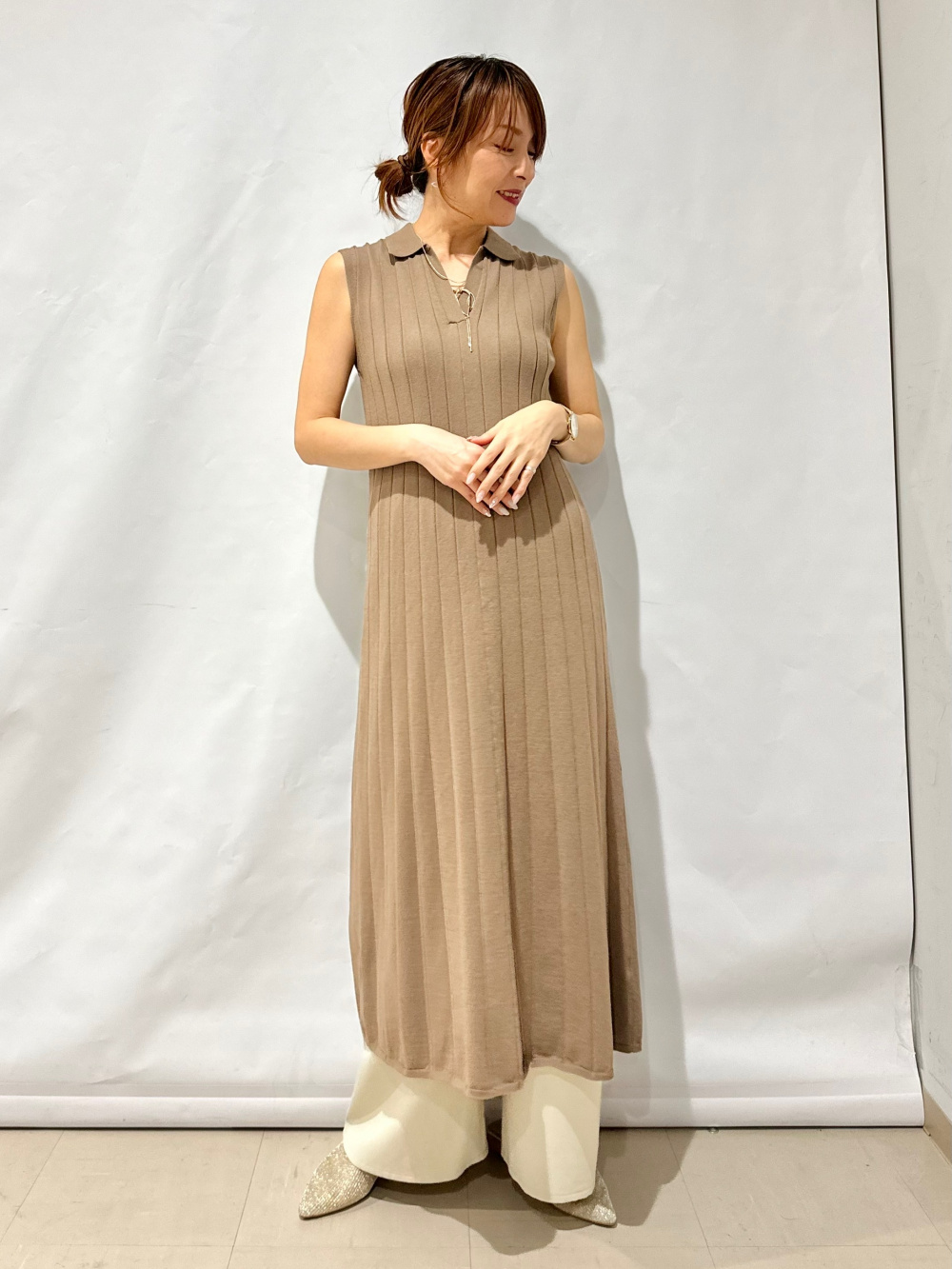ドレープワイドパンツZ、スキッパーポロワンピース(ノースリーブ