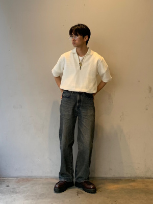 GU公式 | メッシュハーフジップポロシャツ(5分袖)