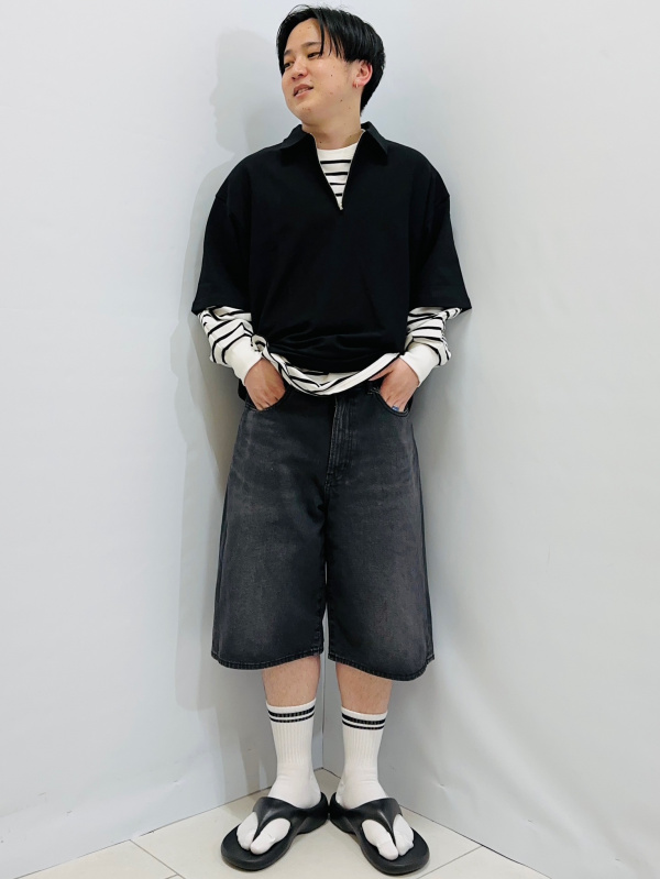 Mesh Knitted Bag、Half Zip Sweat Look T-Shirt/HalfSlv/Q」的穿搭