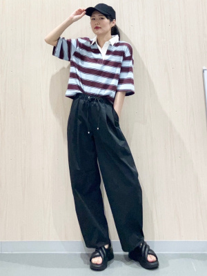 GU公式 | ボーダーラガーシャツ(5分袖)Q