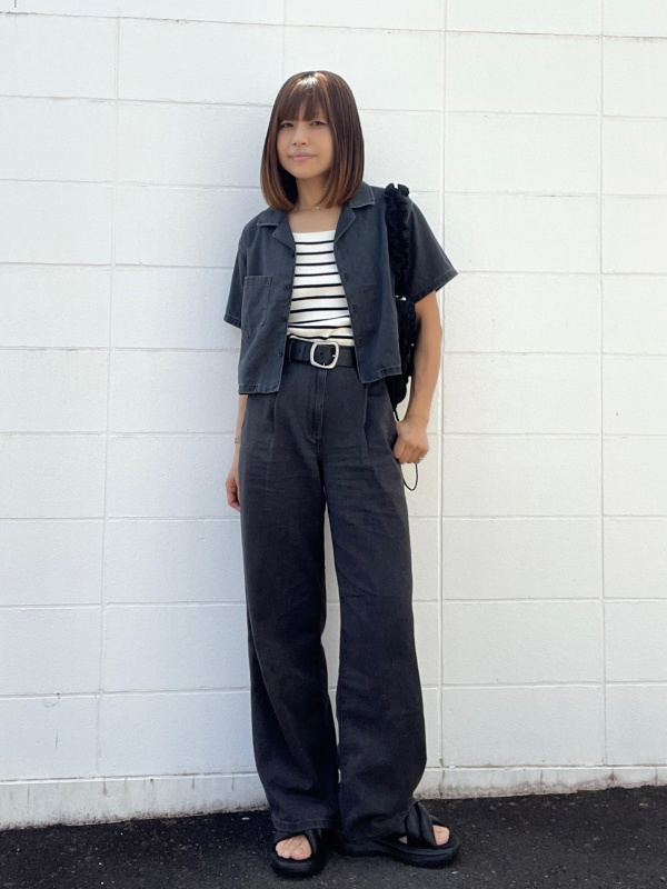 ライトデニムオープンカラーシャツ(半袖)（レディース）の着用