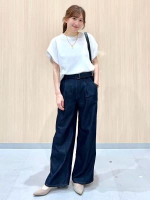 GU公式 | ライトデニムベルテッドワイドパンツ(丈標準70.0～74.0cm