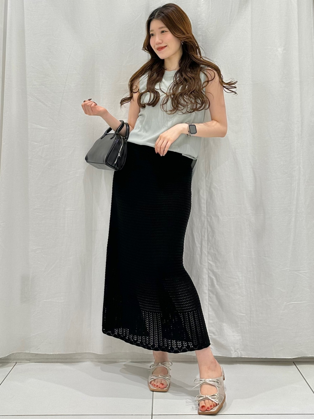 Coral様①パネルスリーブニット×スカートコーデ バルーンスリーブニットワンピース-short & regular | 小柄・低