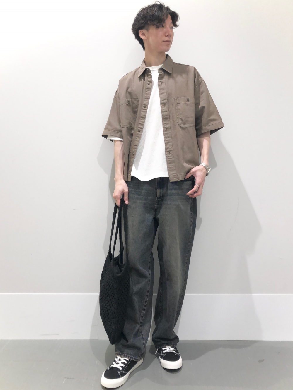ウォッシュドワッフルボクシーT(5分袖)(オーバーサイズ