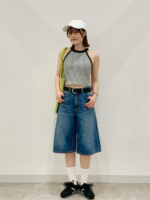 GU公式 | ブラフィールクロップドホルターネックタンクトップ(ボーダー)