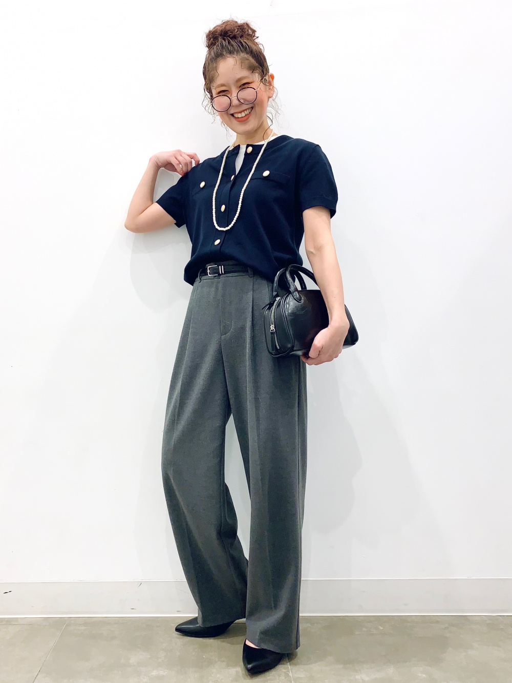 ★全2色★セットアップ 半袖トップス ドレープパンツ バックジップTブラウス(半袖)Z(セットアップ可能)、ドレープ