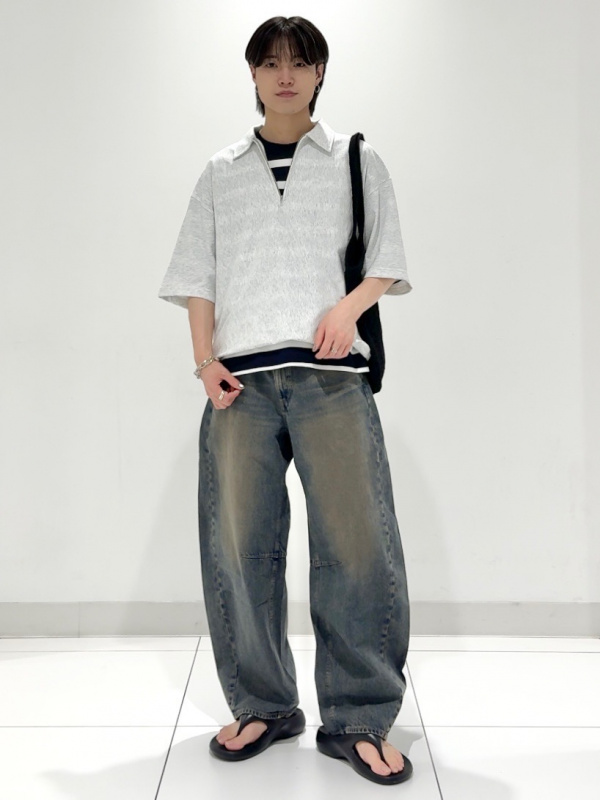 Mesh Knitted Bag、Half Zip Sweat Look T-Shirt/HalfSlv/Q」的穿搭