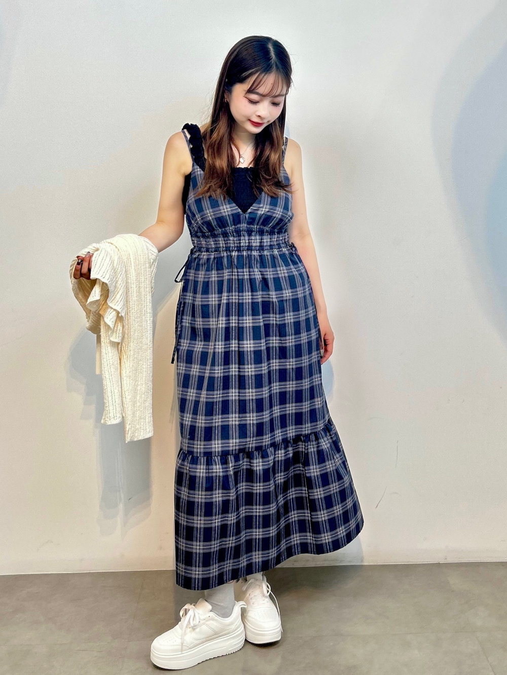 pinue シャーリングチェックワンピース CHOCO XS