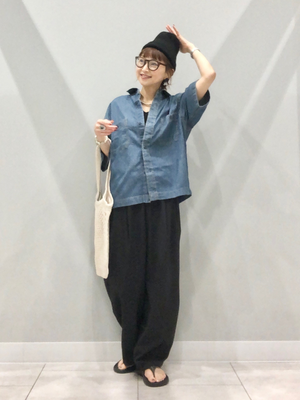 ウォッシュドワッフルボクシーT(5分袖)(オーバーサイズ