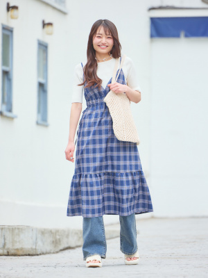 GU公式 | チェックキャミソールワンピース+EC(丈短め)