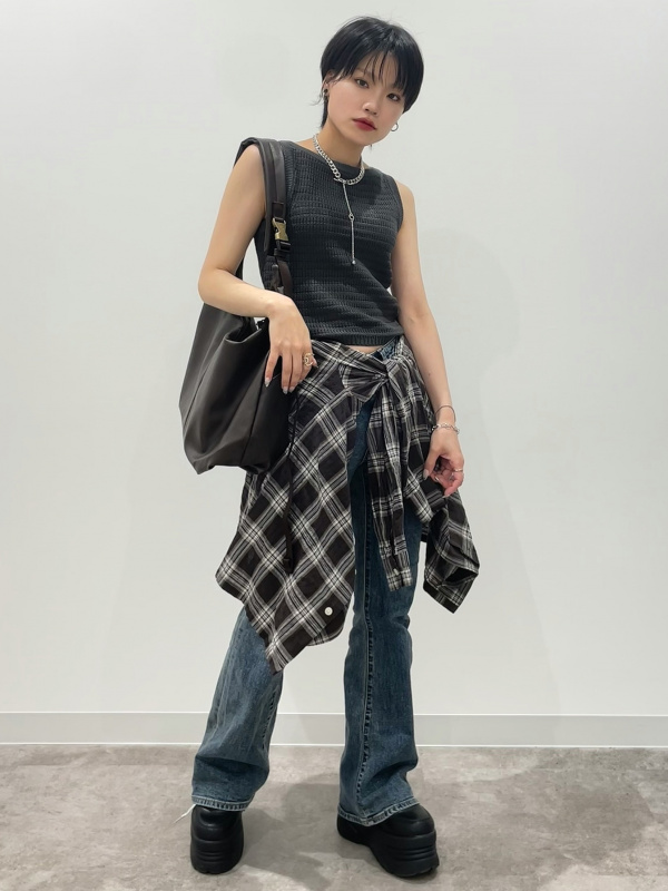 An outfit using Textured Knitted Tank Top and Soft Nylon Crossbody