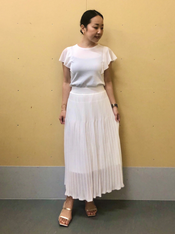 シアーラッフルスリーブセーター(半袖)Z+E（レディース）の着用