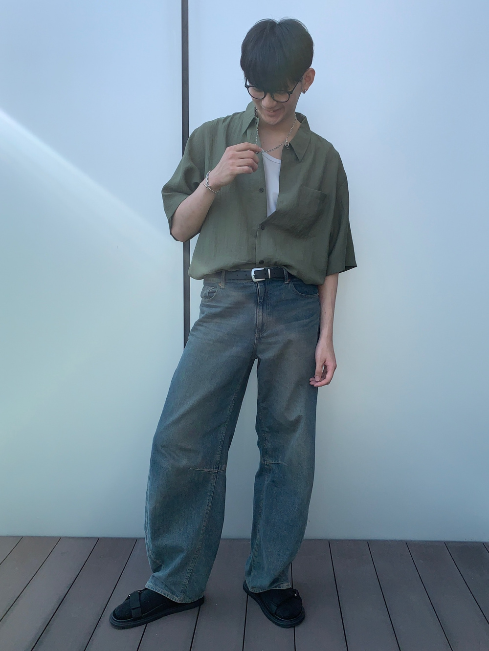 新品 GU ビスチェコンビネーションシャツ by rokh ダークグリーン 新品 GU ビスチェコンビネーションシャツ by rokh ダーク