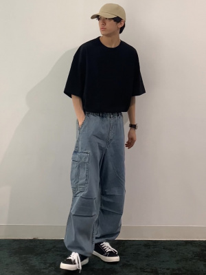 えーすけ GU公式 | デニムスーパーワイドカーゴパンツ