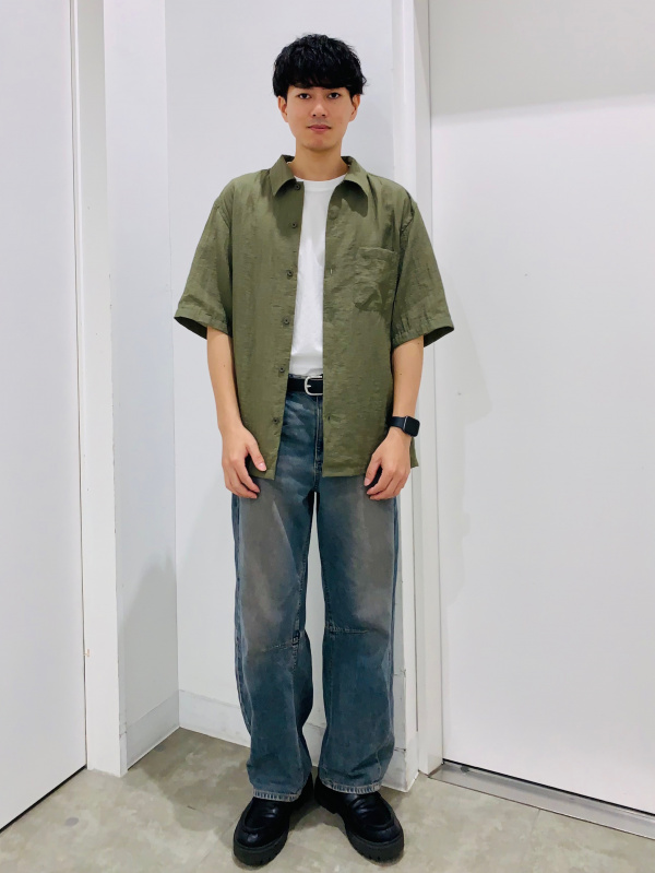 テクスチャーシャツ(5分袖)のコーディネート・着用イメージ｜GU(ジーユー)