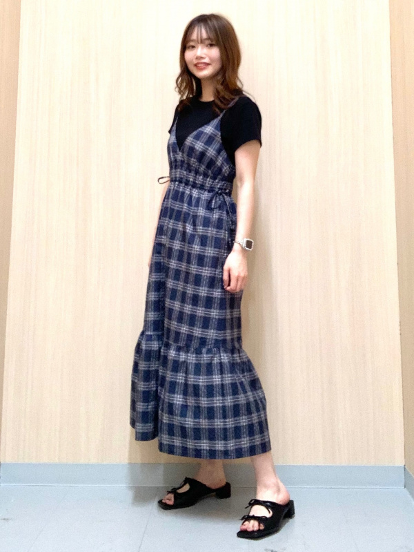 GU　チェックワンピース チェックキャミソールワンピース(丈標準117.0～126.0cm