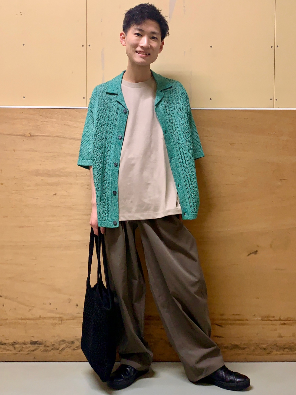 Washable Mesh Knitted Shirt/Halfslv、Draped Wide Pants/Z+EC
