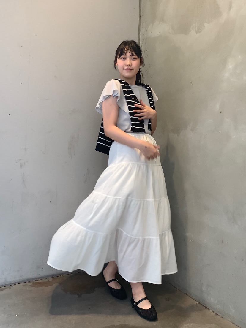 UVカットボーダーVネックカーディガンZ+E、シアーラッフル