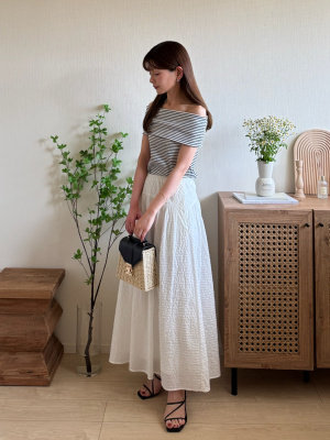 ツナカン出品 GU公式 | ボーダーオフショルダーT