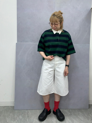 GU公式 | ボーダーラガーシャツ(5分袖)Q