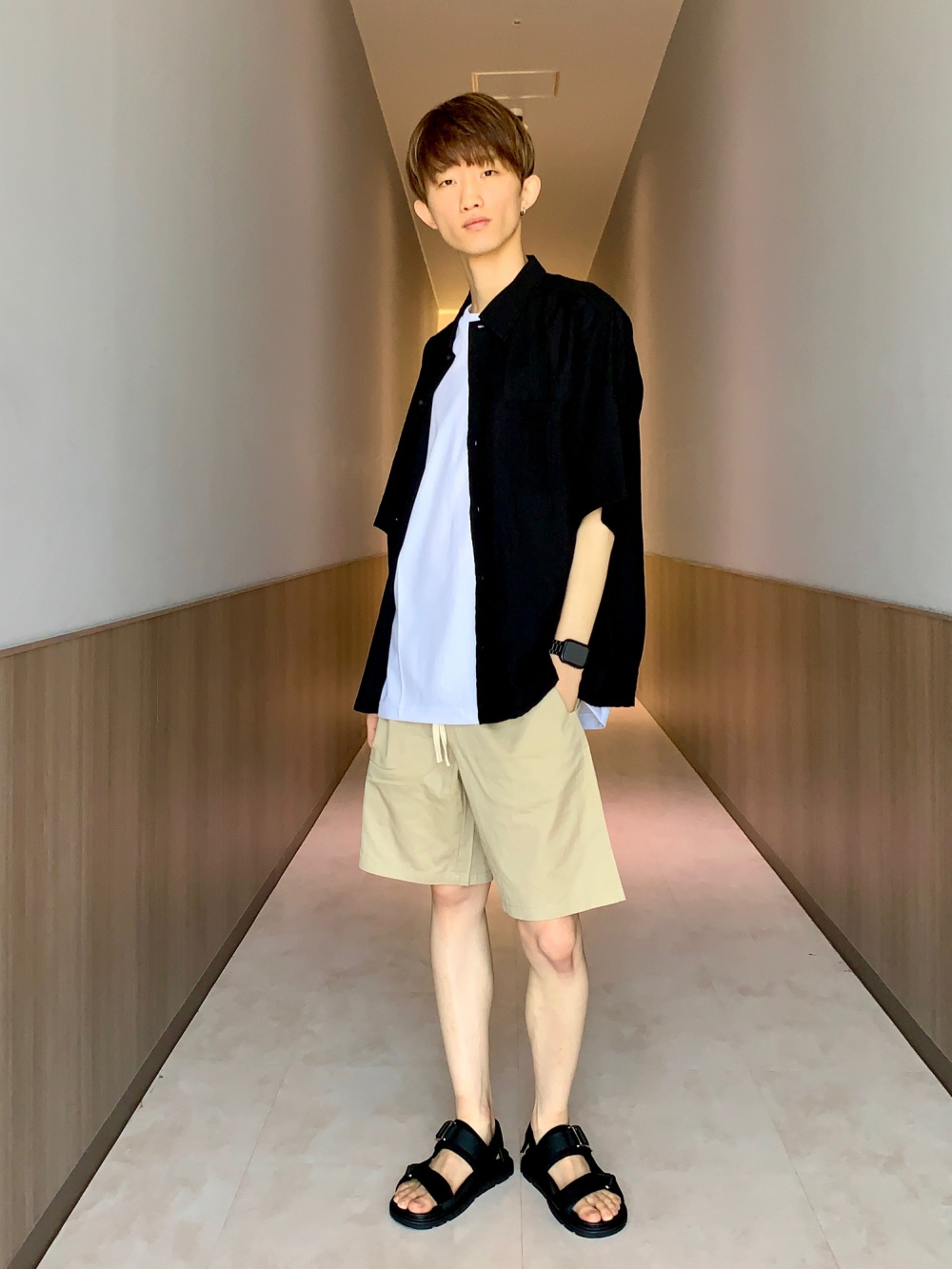 観賞確認 GU公式 | ドライオープンカラーシャツ(5分袖)(セットアップ可能)