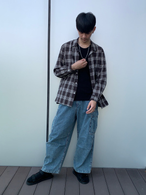 GU公式 | テクスチャーオープンカラーチェックシャツ
