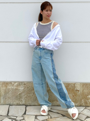 GU公式 | 2トーンバレルレッグジーンズ(丈標準71.0～75.0cm)