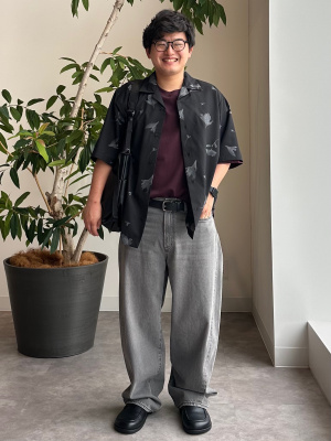 GU公式 | オープンカラーシャツ(5分袖)(フラワー)