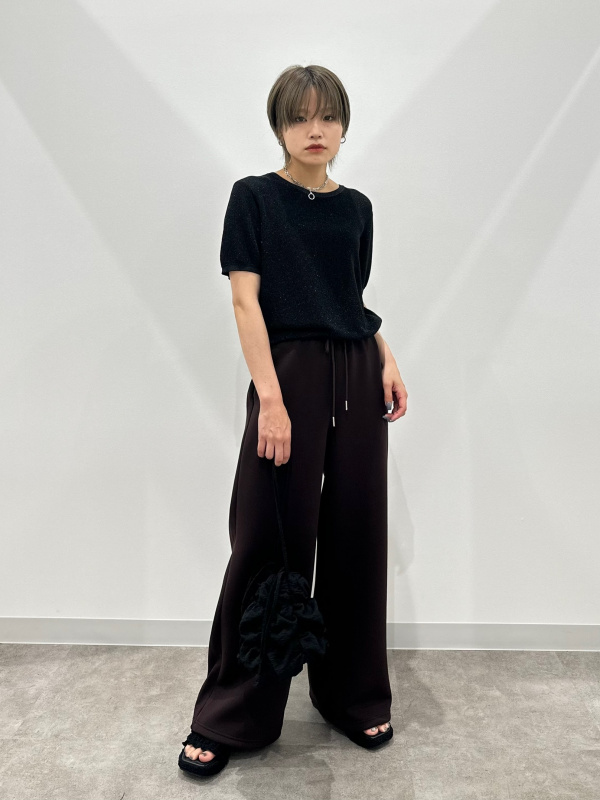 GIRLSライトデニムサイドラインパンツJR、シアーラメセーター(半袖)Qの
