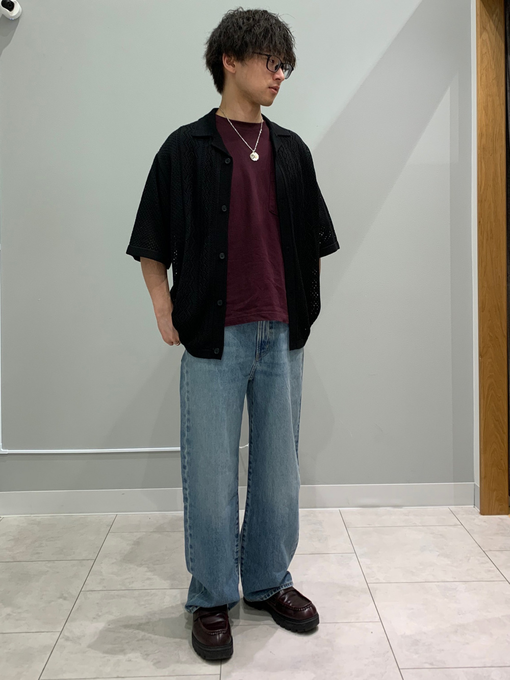Washable Mesh Knitted Shirt/Halfslv、Draped Wide Pants/Z+EC