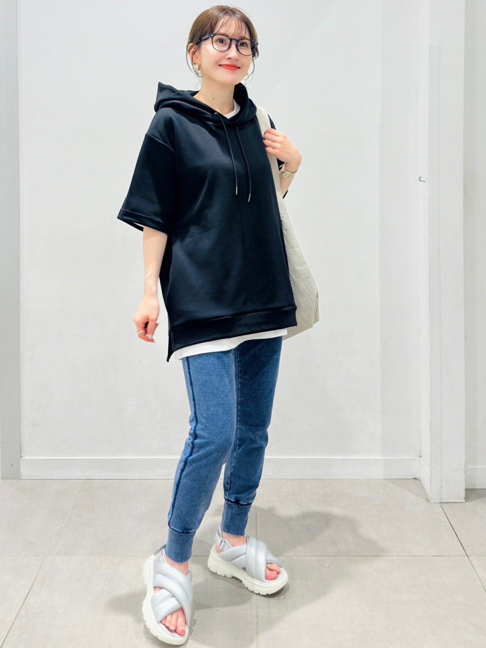 フランネルシャツ(チェックA)、バレルレッグジーンズA+EC(丈長め