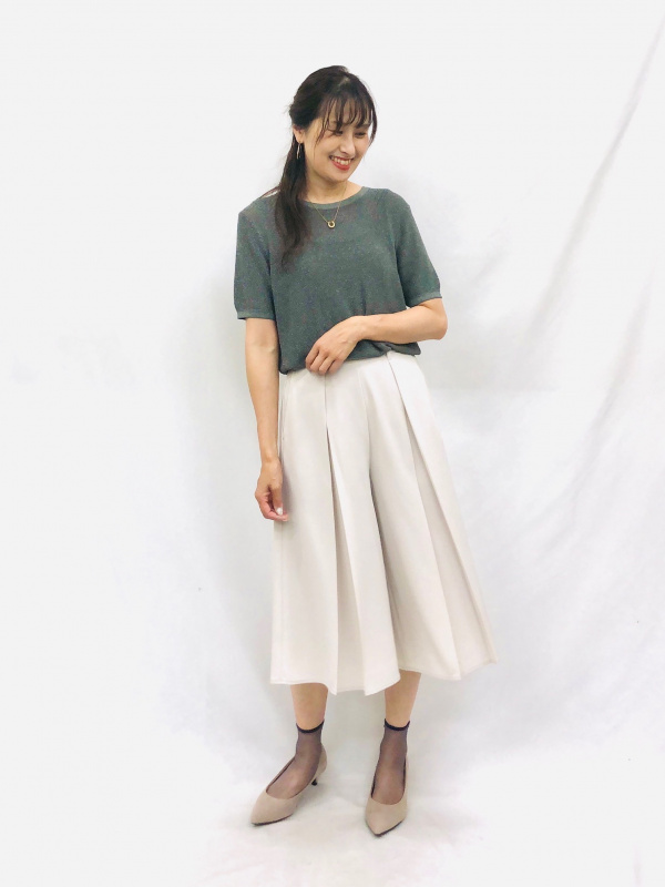 GIRLSライトデニムサイドラインパンツJR、シアーラメセーター(半袖)Qの