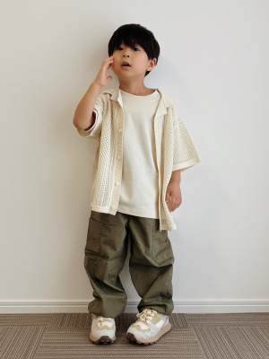 GU公式 | KIDS(男女兼用)ウォッシャブルメッシュニットシャツ(5分袖)NT+E