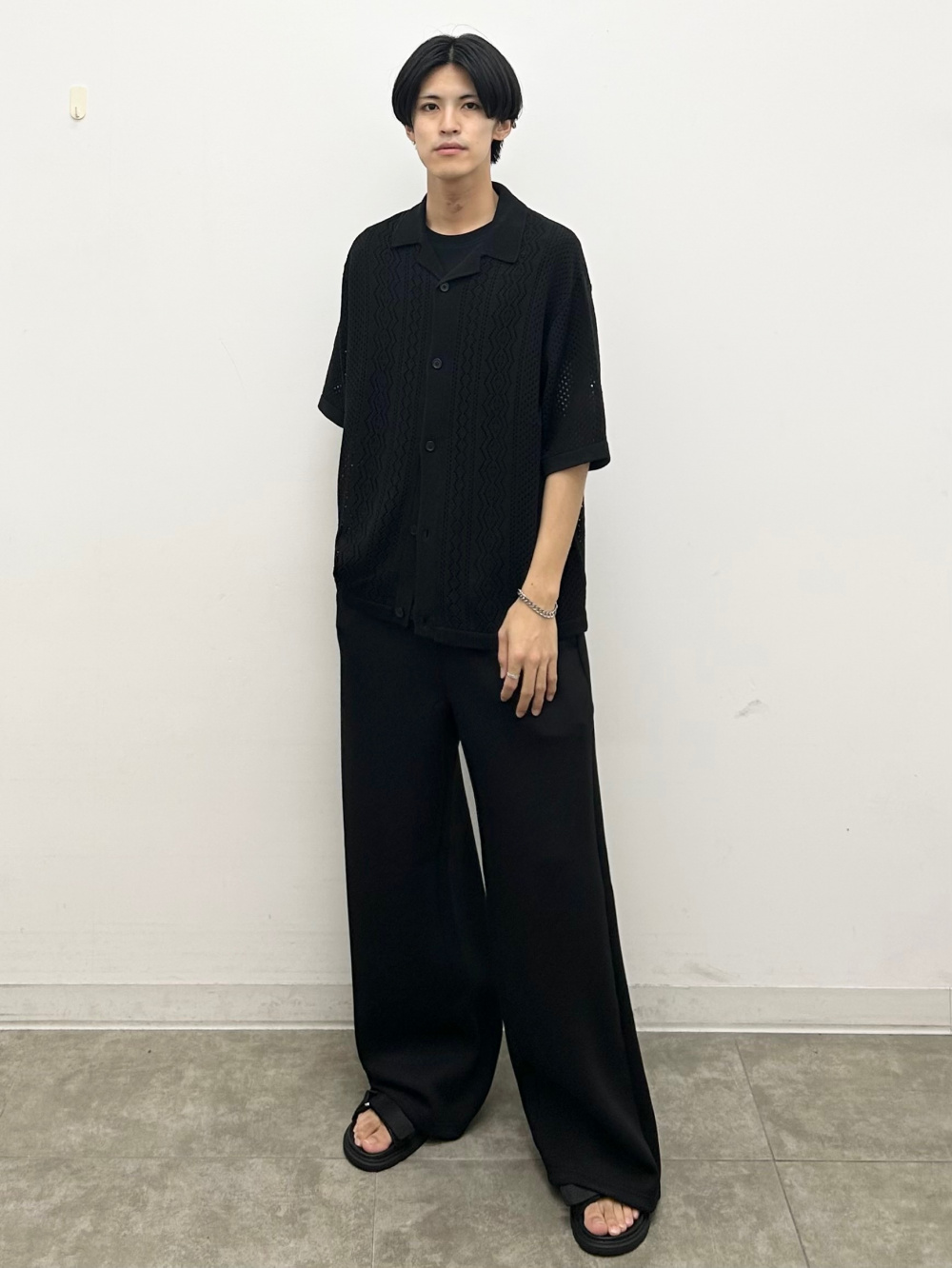 Washable Mesh Knitted Shirt/Halfslv、Draped Wide Pants/Z+EC